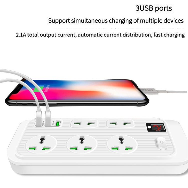 T17 3000 W Presa Smart Timing 24 ore ad alta potenza QC3.0 Presa USB per ricarica rapida Presa multipla, Lunghezza cavo: 2 m, Spina UE