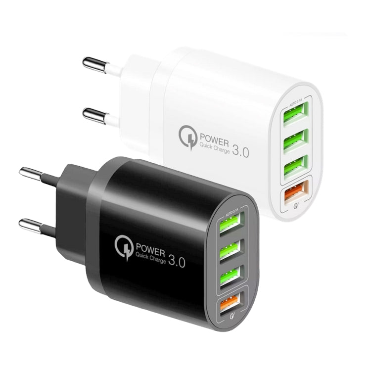 QC-04 QC3.0 + 3 caricabatterie multiporta USB 2.0 con cavo dati da USB a 8 pin da 3 A, spina UE, EU Plug + 8 Pin Cable