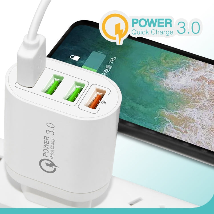 QC-04 QC3.0 + 3 caricabatterie multiporta USB 2.0 con cavo dati da USB a 8 pin da 3 A, spina UE, EU Plug + 8 Pin Cable