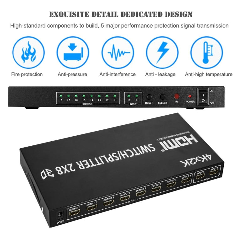Switch video HDMI 2 in 8 Full HD 4K x 2K