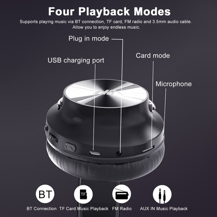Cuffie musicali stereo wireless pieghevoli S4000 con microfono Ingresso AUX da 3,5 mm / Scheda TF / FM