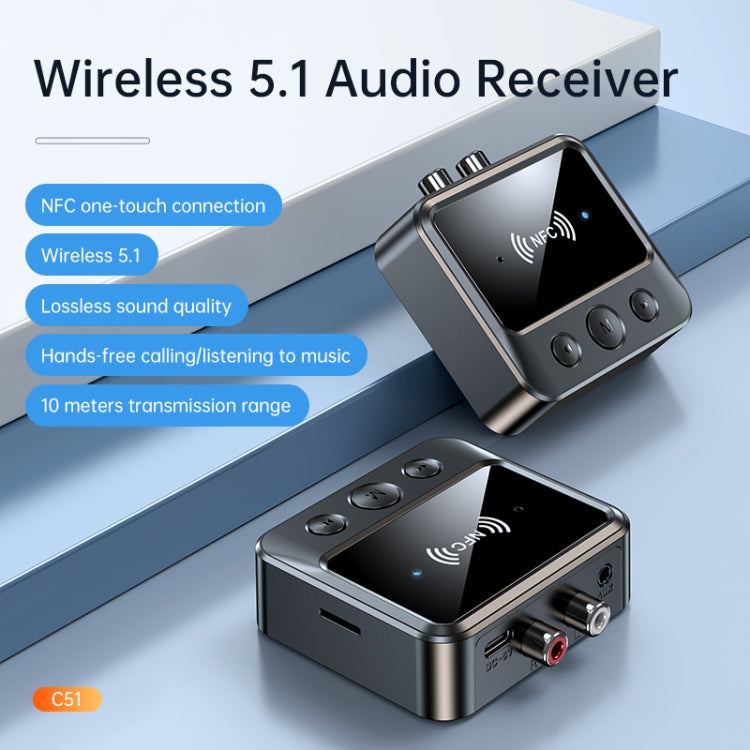 Ricevitore audio Bluetooth 5.1 per auto C51 Supporto NFC / Chiamate / Scheda TF / Riproduzione MP3