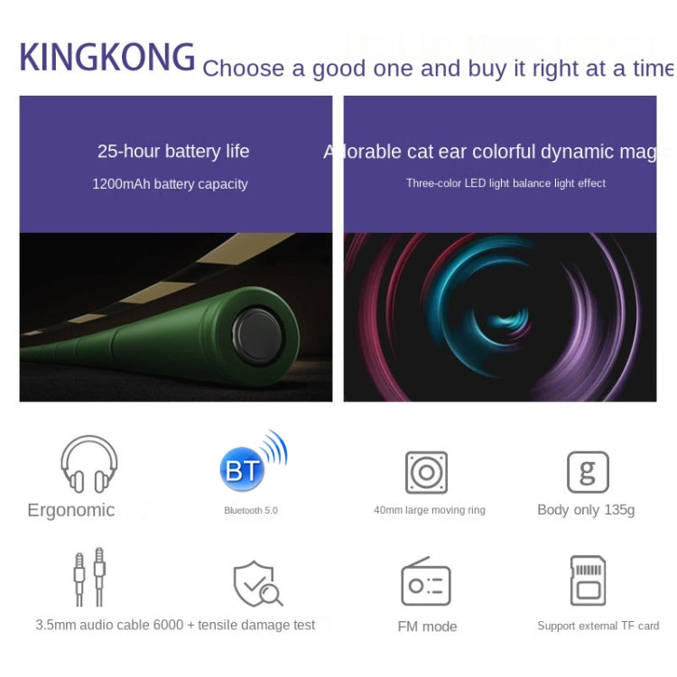Cuffie da gioco luminose RGB wireless Bluetooth Kingkong con supporto microfono TF/radio FM