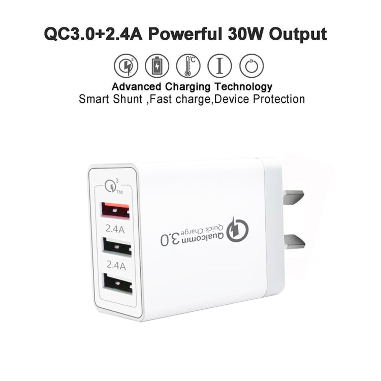 Caricabatterie rapido per tablet, telefono cellulare, 30 W QC 3.0 USB + 2 porte USB 2.0, presa AU, AU Plug