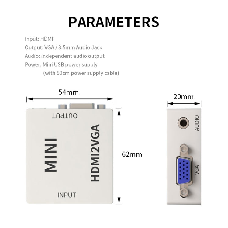 Adattatore convertitore digitale audio video JSM Mini Size HD 1080P da HDMI a VGA, HDMI to VGA