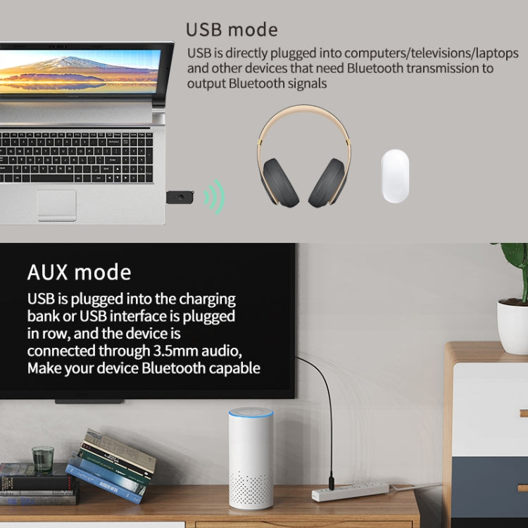 Trasmettitore ricevitore audio Bluetooth 5.3 H210 2 in 1 doppia uscita AUX+USB, H210