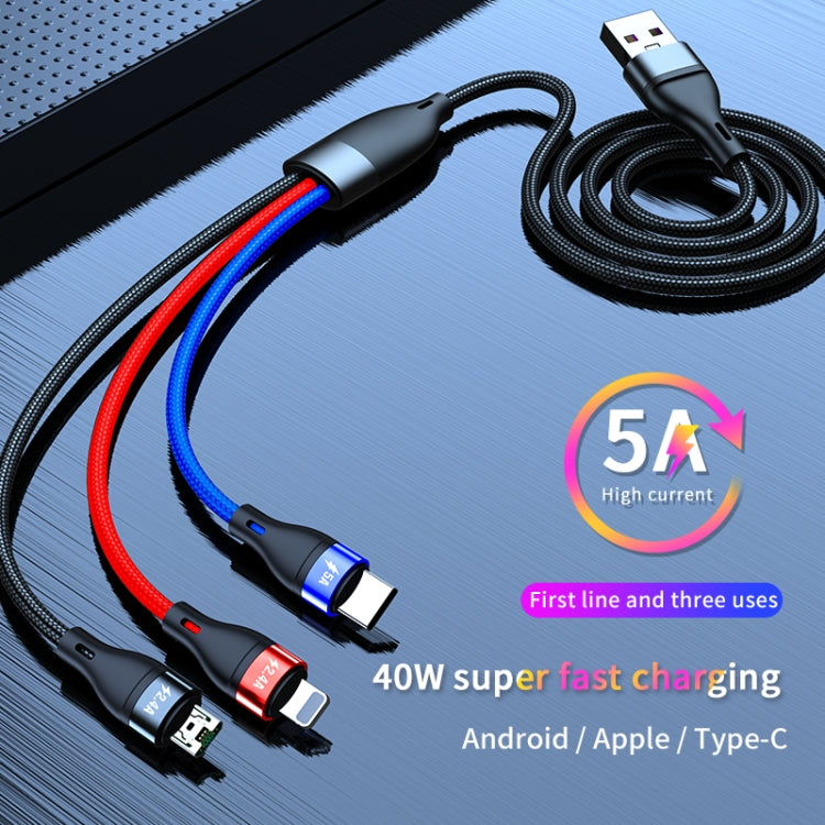 Cavo di ricarica rapida da USB a micro USB da 40 W 5 A + USB-C/Type-C + 8 pin, lunghezza cavo: 2 m, 2m