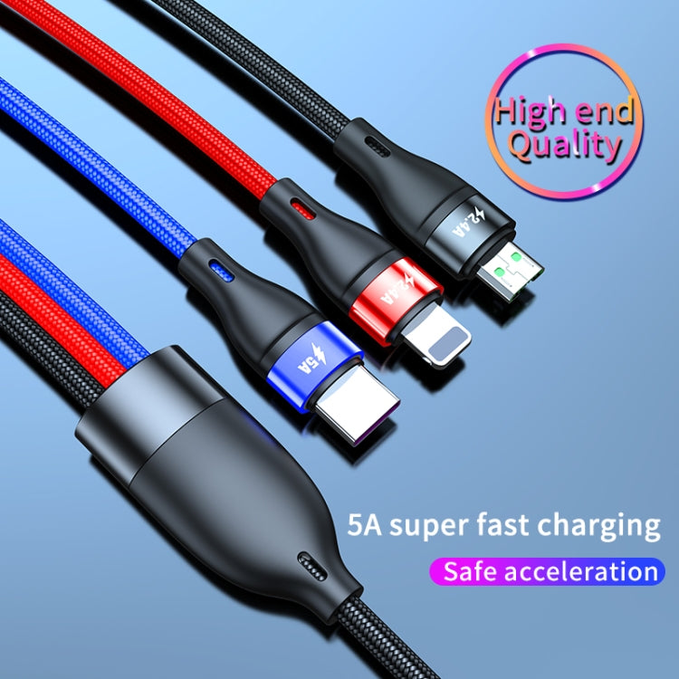 Cavo di ricarica rapida da USB a micro USB da 40 W 5 A + USB-C/Type-C + 8 pin, lunghezza cavo: 2 m, 2m