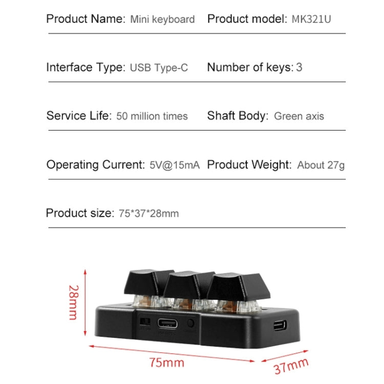 MK321BT Bluetooth 5.1 3 tasti Tasti personalizzati Gioco Office PS Clip Tastiera di programmazione macro