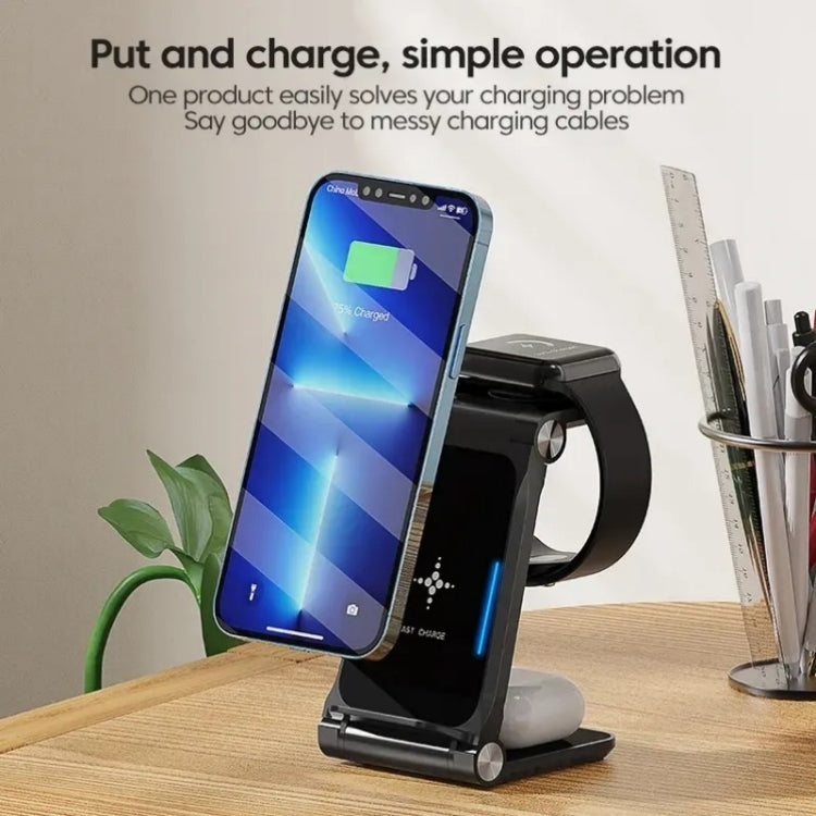 Stazione di ricarica rapida certificata T8 QI Dock di ricarica dal design pieghevole 3 in 1, T8