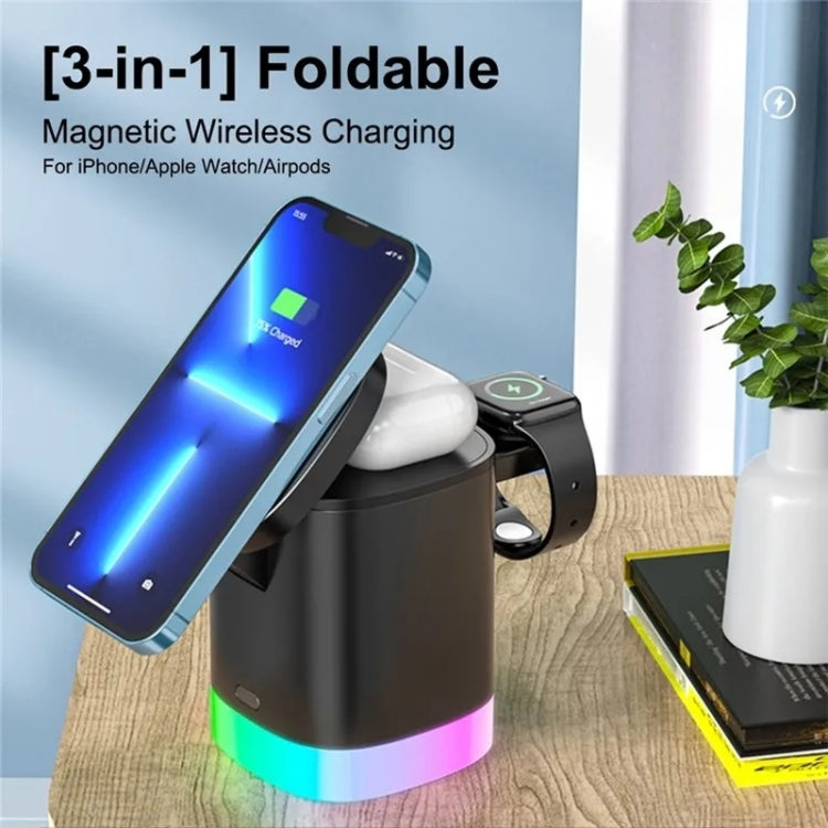 Supporto di ricarica pieghevole per caricabatterie wireless magnetico Magsafe T15 3 in 1 per iPhone / iWatch / AirPods, T15