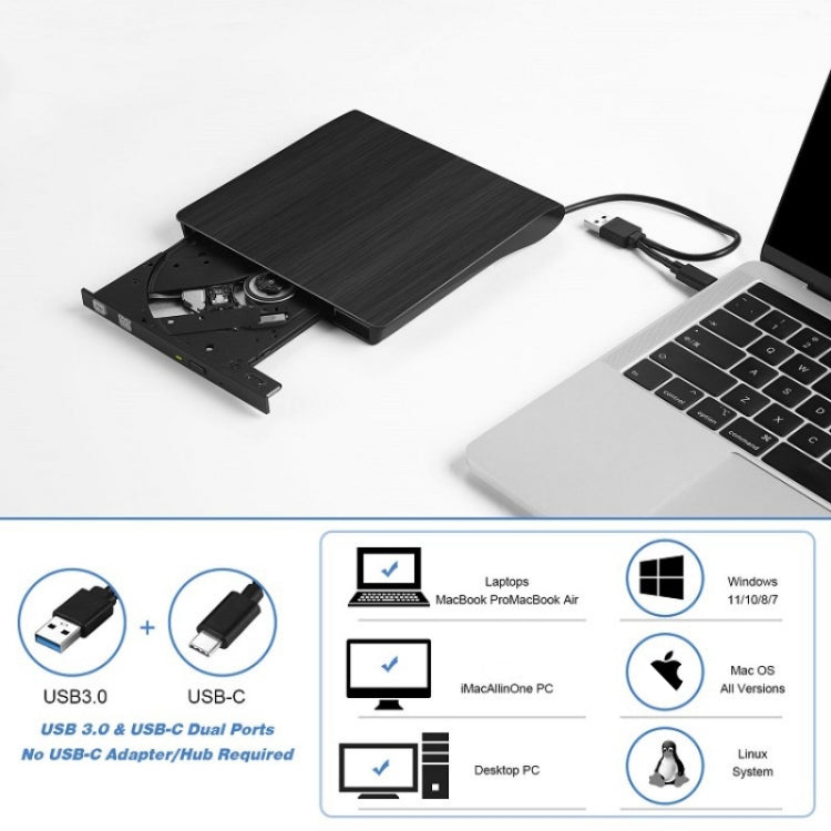 BT638 Notebook Desktop esterno USB 3.0 Lettore CD portatile Masterizzatore per unità ottica CD-RW, BT638