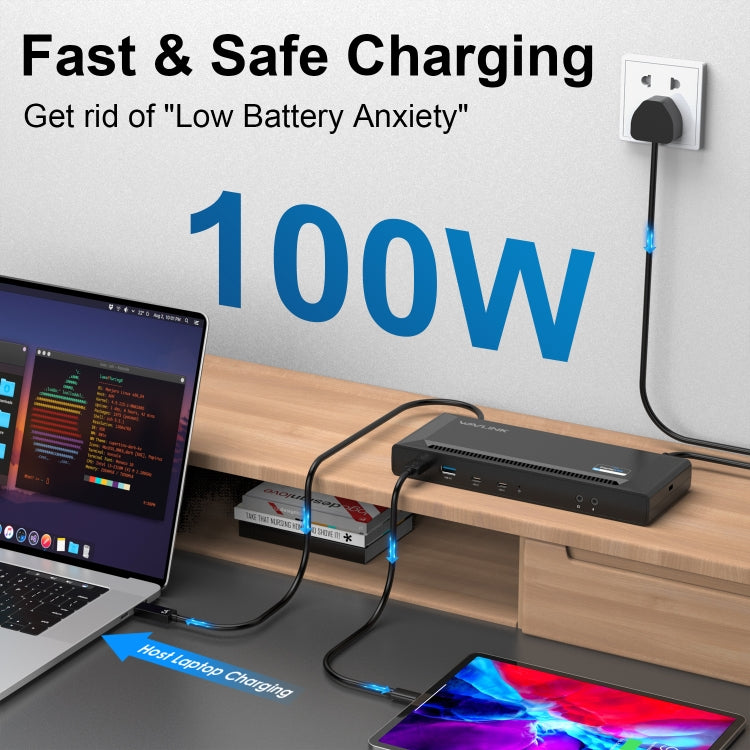 Wavlink UG69PD2 Doppia docking station integrata con ricarica rapida 4K, US Plug, EU Plug, UK Plug, AU Plug