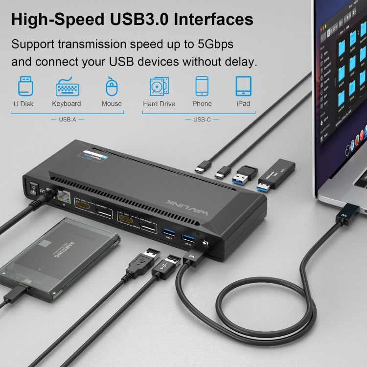 Wavlink UG69PD2 Doppia docking station integrata con ricarica rapida 4K, US Plug, EU Plug, UK Plug, AU Plug