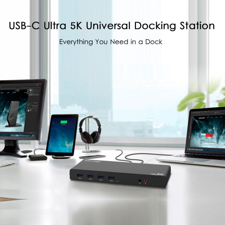 Wavlink UG69DK1 Docking station HDMI Gigabit Ethernet video USB 3.0 con doppio display Type-C da 5K, US Plug, EU Plug, UK Plug, AU Plug