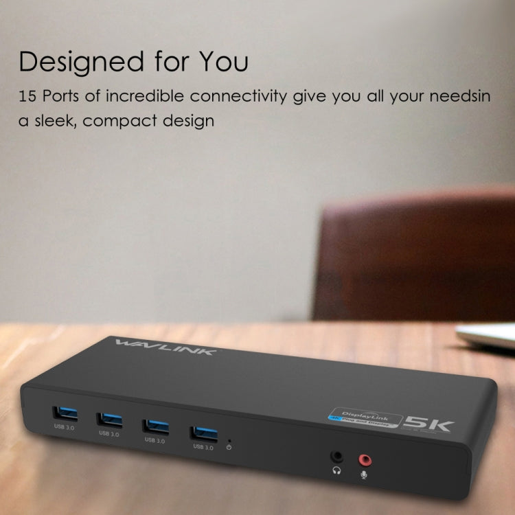 Wavlink UG69DK1 Docking station HDMI Gigabit Ethernet video USB 3.0 con doppio display Type-C da 5K, US Plug, EU Plug, UK Plug, AU Plug