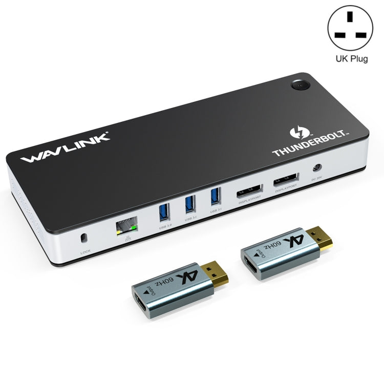 Wavlink UTD21H Docking station Thunderbolt 3 per ricarica host da 60 W Doppio display 4K Porte 11 in 1, US Plug, EU Plug, UK Plug