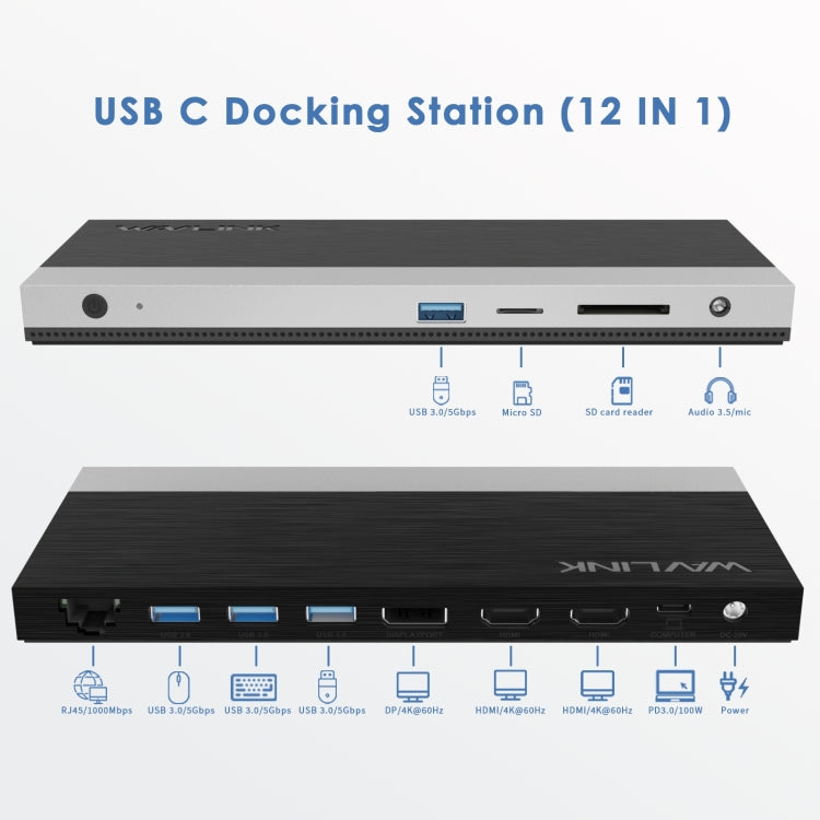 Wavlink UMD05 Display Port Porta HDMI RJ45 Ethernet Triple Display MST Docking station per laptop, US Plug, EU Plug, UK Plug, AU Plug
