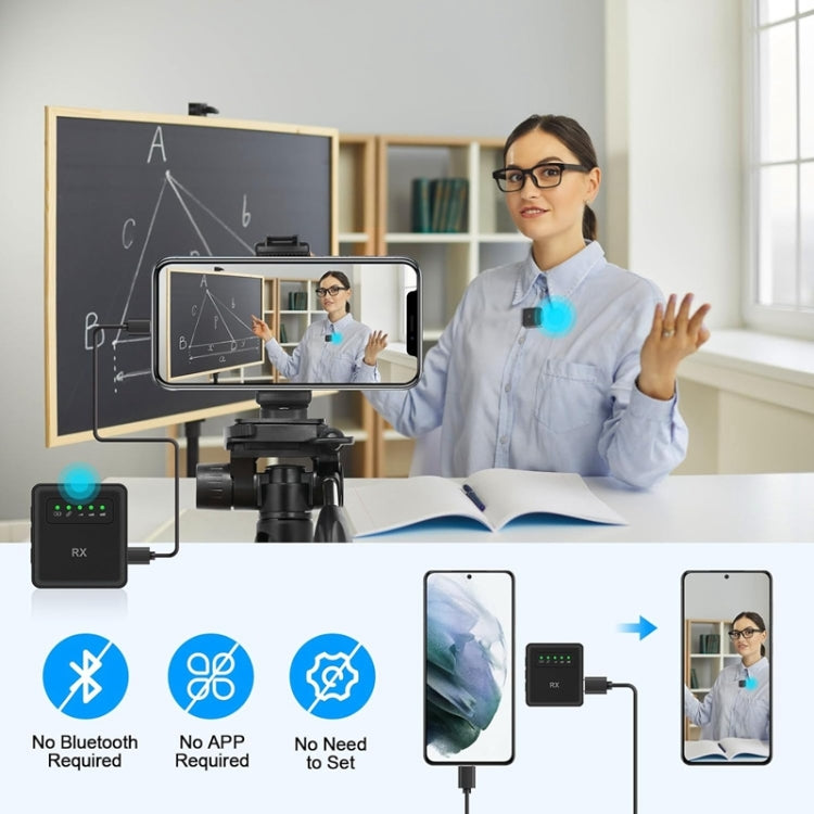 Microfono wireless lavalier USB per iPhone, iPad, Android e fotocamere, 1 To 1, 1 To 2