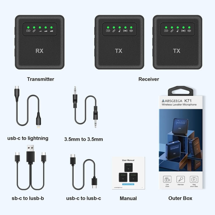 Microfono wireless lavalier USB per iPhone, iPad, Android e fotocamere, 1 To 1, 1 To 2