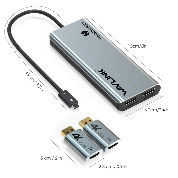 WAVLINK WL-UTD05H Convertitore mini docking station Thunderbolt 3 doppia 4K con 2 adattatori DP-HD, WL-UTD05H