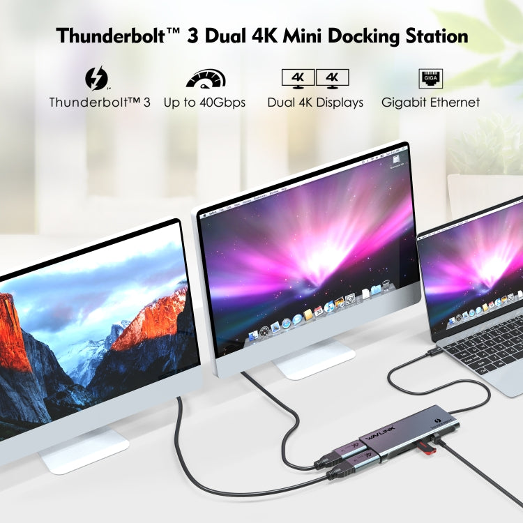 WAVLINK WL-UTD05H Convertitore mini docking station Thunderbolt 3 doppia 4K con 2 adattatori DP-HD, WL-UTD05H