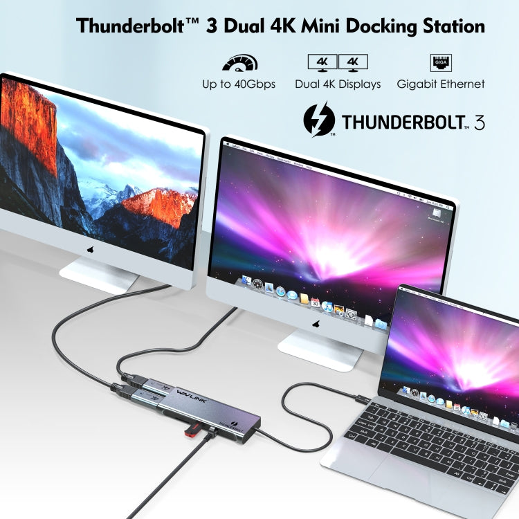 WAVLINK WL-UTD05H Convertitore mini docking station Thunderbolt 3 doppia 4K con 2 adattatori DP-HD, WL-UTD05H