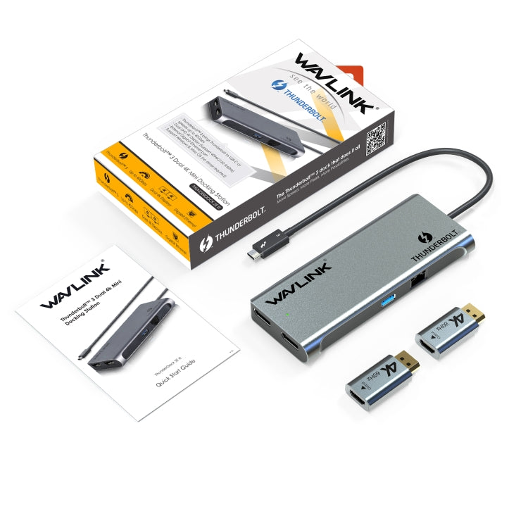 WAVLINK WL-UTD05H Convertitore mini docking station Thunderbolt 3 doppia 4K con 2 adattatori DP-HD, WL-UTD05H