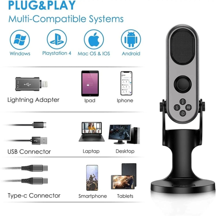 Microfono cardioide da tavolo USB con riduzione del rumore JMARY MC-PW7, MC-PW7