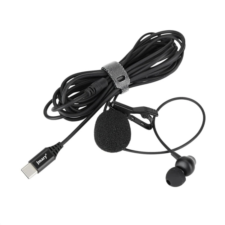 JMARY MC-R6 Microfono lavalier con cavo di tipo C con porta e auricolare in-ear, lunghezza: 3 m, MC-R6