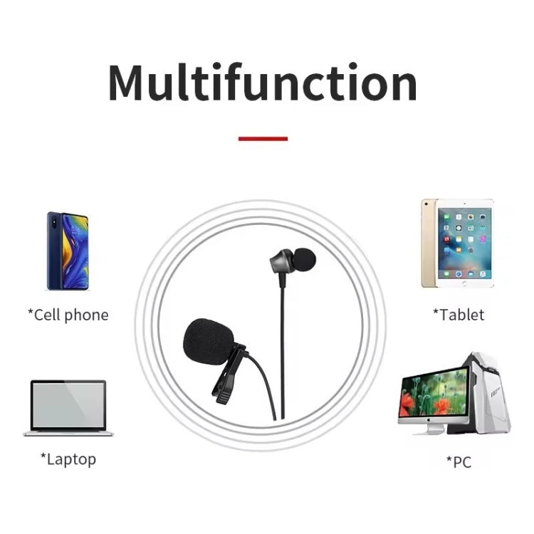 JMARY MC-R6 Microfono lavalier con cavo di tipo C con porta e auricolare in-ear, lunghezza: 3 m, MC-R6