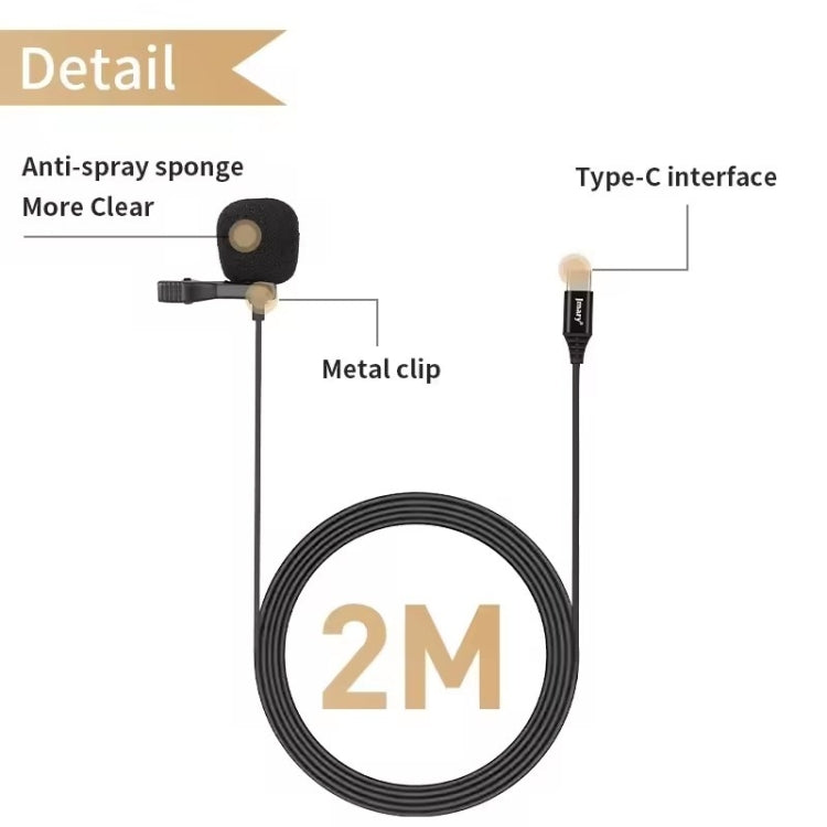 JMARY MC-R2 Microfono per registrazione video per interviste Microfono cablato con porta lavalier tipo C, lunghezza: 2 m, MC-R2