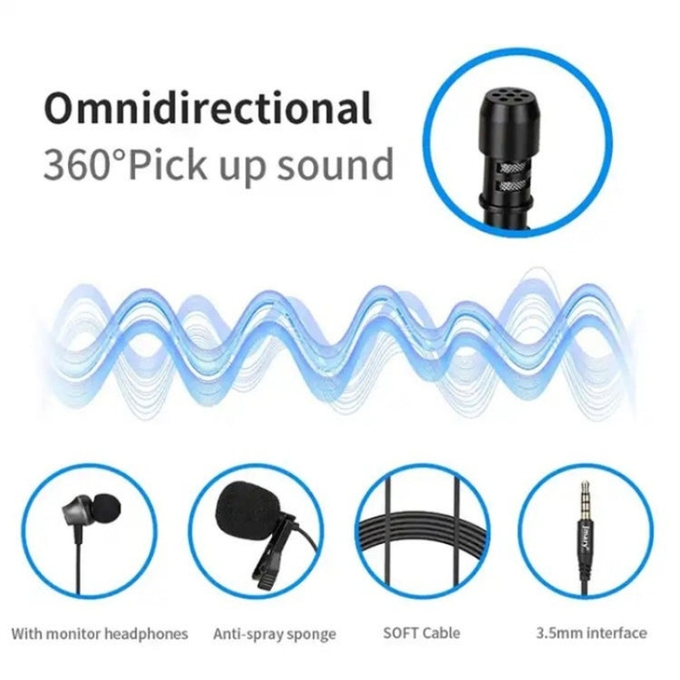 JMARY MC-R5 Microfono lavalier con cavo da 3,5 mm con auricolare per il monitoraggio del suono, lunghezza: 3 m, MC-R5