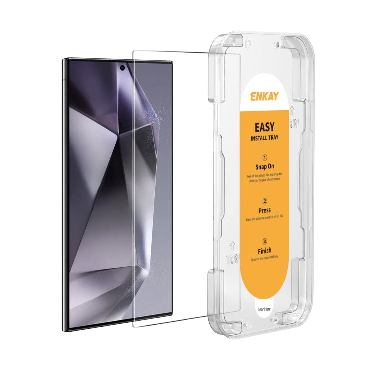 ENKAY Pellicola in vetro pieno di silicio ad alto contenuto di allumina da 0,18 mm di facile installazione, supporta lo sblocco a ultrasuoni, For Samsung Galaxy S24 Ultra 5G, For Samsung Galaxy S24+ 5G, For Samsung Galaxy S24 5G