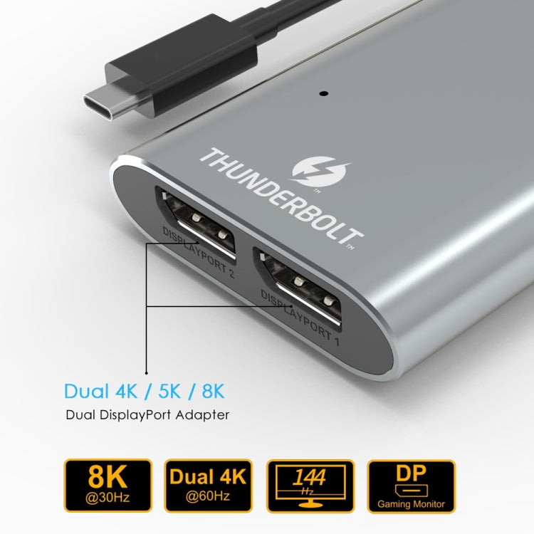 WAVLINK UTA21D DP 4K/5K/8K Video Thunderbolt 3 da tipo C a doppio adattatore DisplayPort, UTA21D
