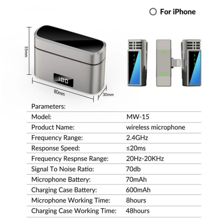 JMARY MW-15 per iPhone/iPad Microfono wireless lavalier 2.4G, 8 Pin Port