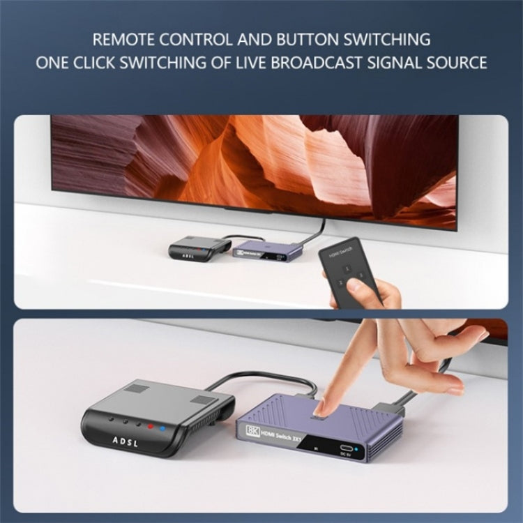Q803 Per TV/Monitor/Fotocamera Convertitore switch 8K HDMI 3-in-1-out con porta USB-C 5V, Q803