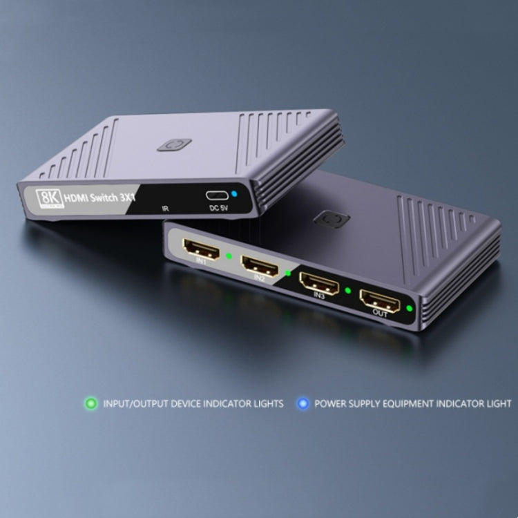 Q803 Per TV/Monitor/Fotocamera Convertitore switch 8K HDMI 3-in-1-out con porta USB-C 5V, Q803