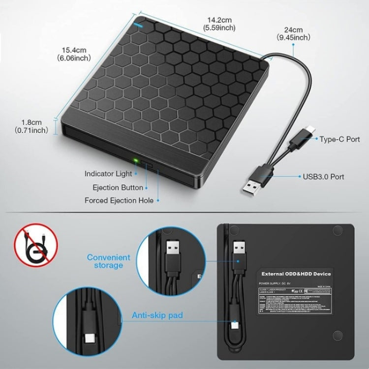 042 Modello di calcio USB3.0 / Tipo-C Computer portatile Unità ottica esterna Masterizzatore DVD Masterizzatore, 042