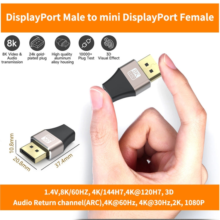 Adattatore convertitore DP da Displayport maschio a Mini Displayport femmina JUNSUNMAY 8K 60Hz, Displayport to Female Mini Displayport Adapter DP