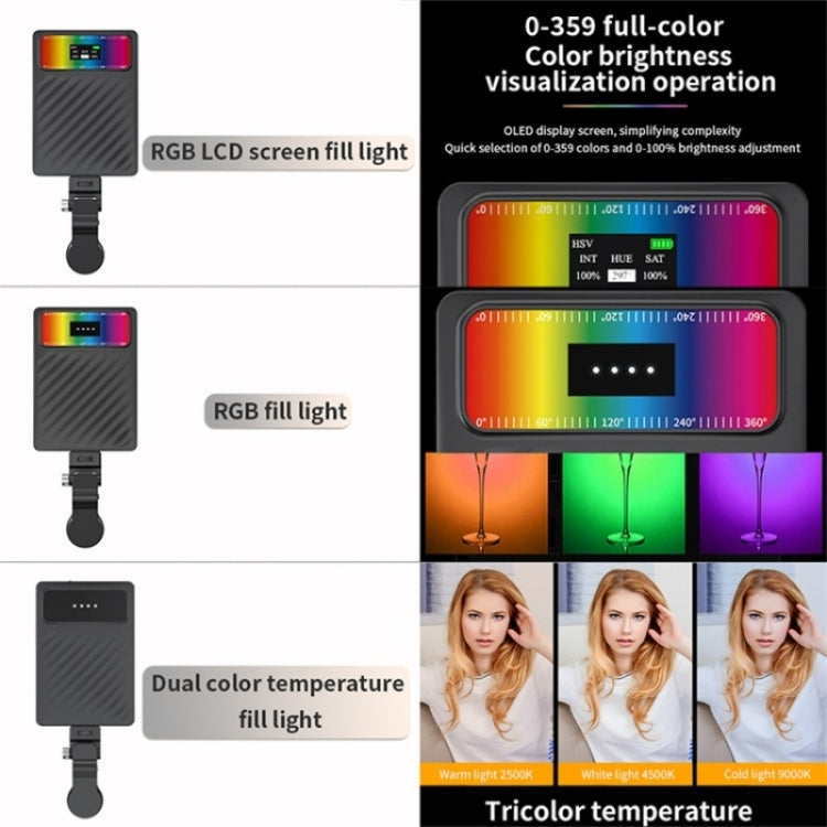 V16R con schermo OLED 24 effetti RGB luce tascabile luce di riempimento per telefono cellulare / tablet / laptop, V16R