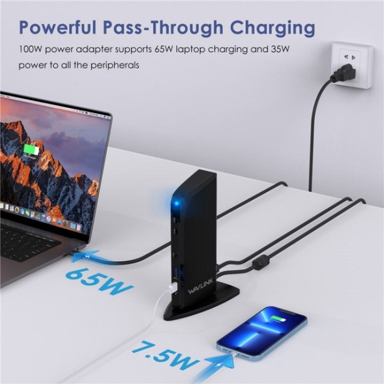WAVLINK UG39PD1 13 in 1 Tipo-C Triplo Monitor 4K HD Docking Station, US Plug, UK Plug, EU Plug, AU Plug