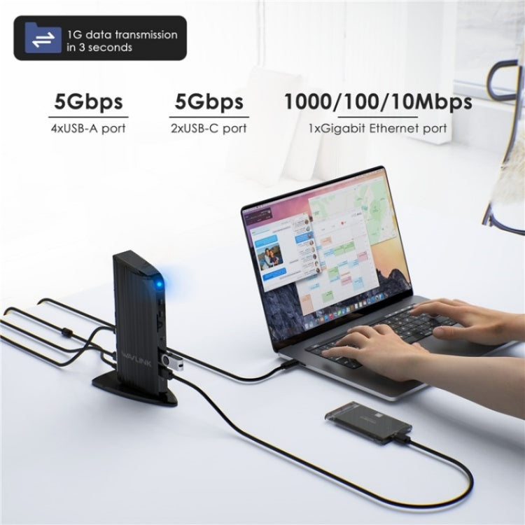WAVLINK UG39PD1 13 in 1 Tipo-C Triplo Monitor 4K HD Docking Station, US Plug, UK Plug, EU Plug, AU Plug