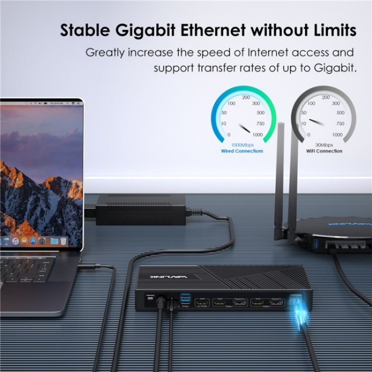 Stazione di aggancio per laptop con triplo display 4K WAVLINK UG69PD25 Pro 100W PD, US Plug, EU Plug, UK Plug, AU Plug