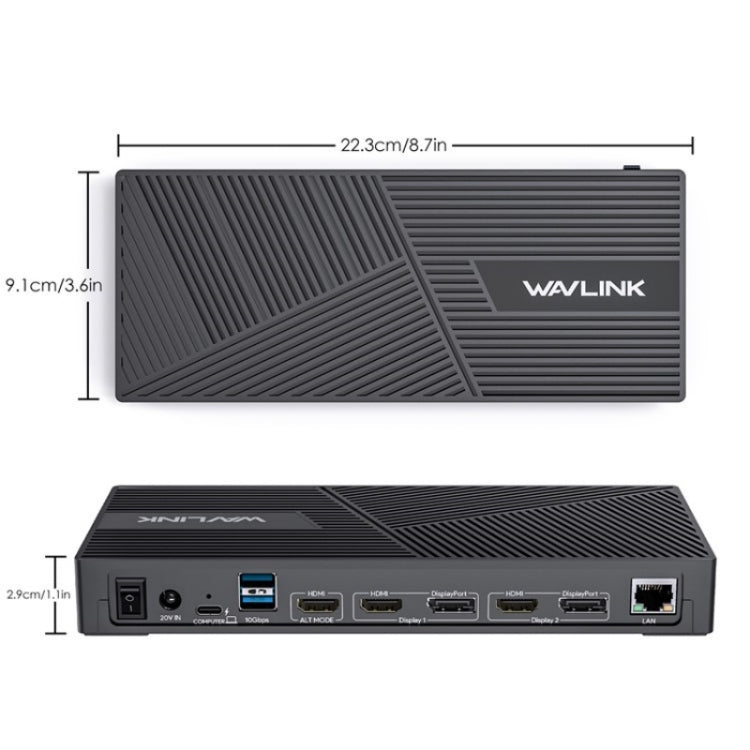 Stazione di aggancio per laptop con triplo display 4K WAVLINK UG69PD25 Pro 100W PD, US Plug, EU Plug, UK Plug, AU Plug