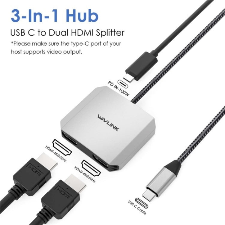 Adattatore per monitor 4K 60Hz WAVLINK UHP510 Pro 87W PD Charging USB C a doppio HD