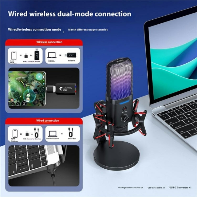 Microfono per gioco con riduzione del rumore RGB a doppia modalità wireless/cablato Yanmai X3W, X3W