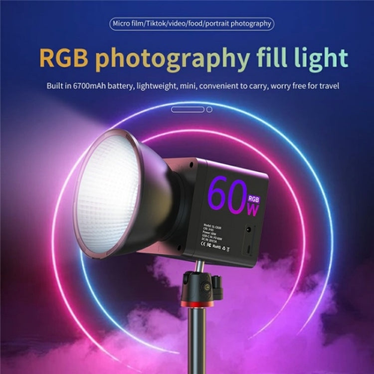 Lampada da palco RGB C60R 60W Luce di riempimento COB per video e fotografia professionale, EU Plug, US Plug, UK Plug