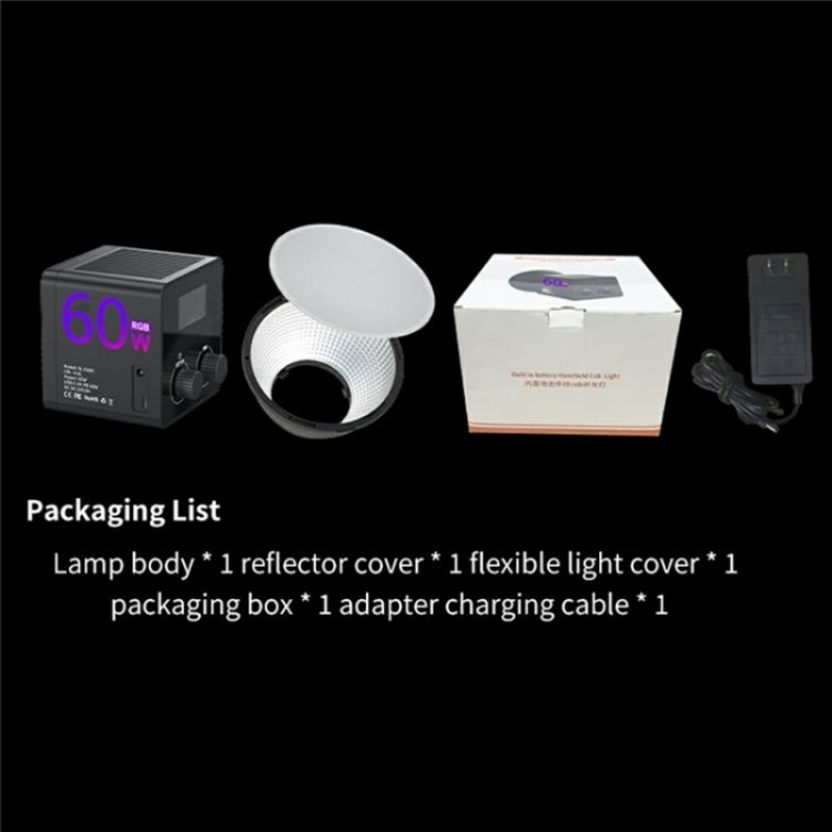Lampada da palco RGB C60R 60W Luce di riempimento COB per video e fotografia professionale, EU Plug, US Plug, UK Plug