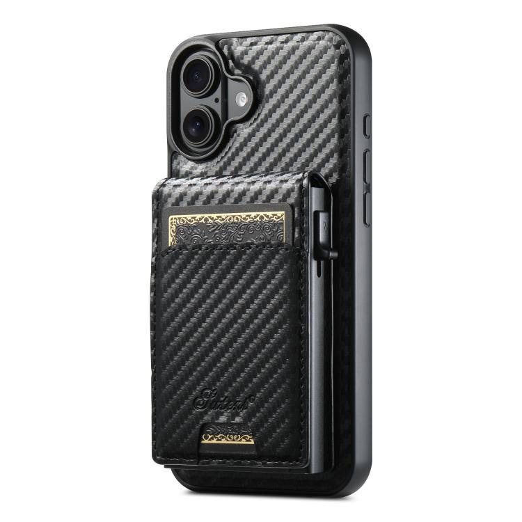 Custodia per telefono Suteni H19 in fibra di carbonio 2 in 1 con scatola per carte rimovibile MagSafe, For iPhone 17 Pro Max, For iPhone 17 Pro, For iPhone 17, For iPhone Air, For iPhone 16 Pro Max, For iPhone 16 Pro, For iPhone 16 Plus, For iPhone 16